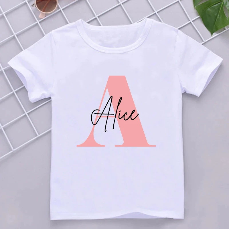 Personalised Initial Girls Tshirt Custom Girl Name Clothes Summer Short Sleeve Tops Letter Print Kids Tees Casual Toddler Outfit