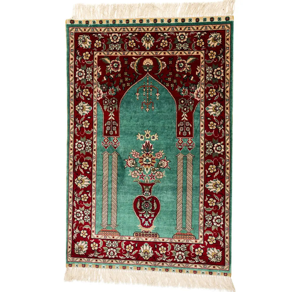 Silk on silk prayer anti-slip under mat rug 2X3ft muslim gift