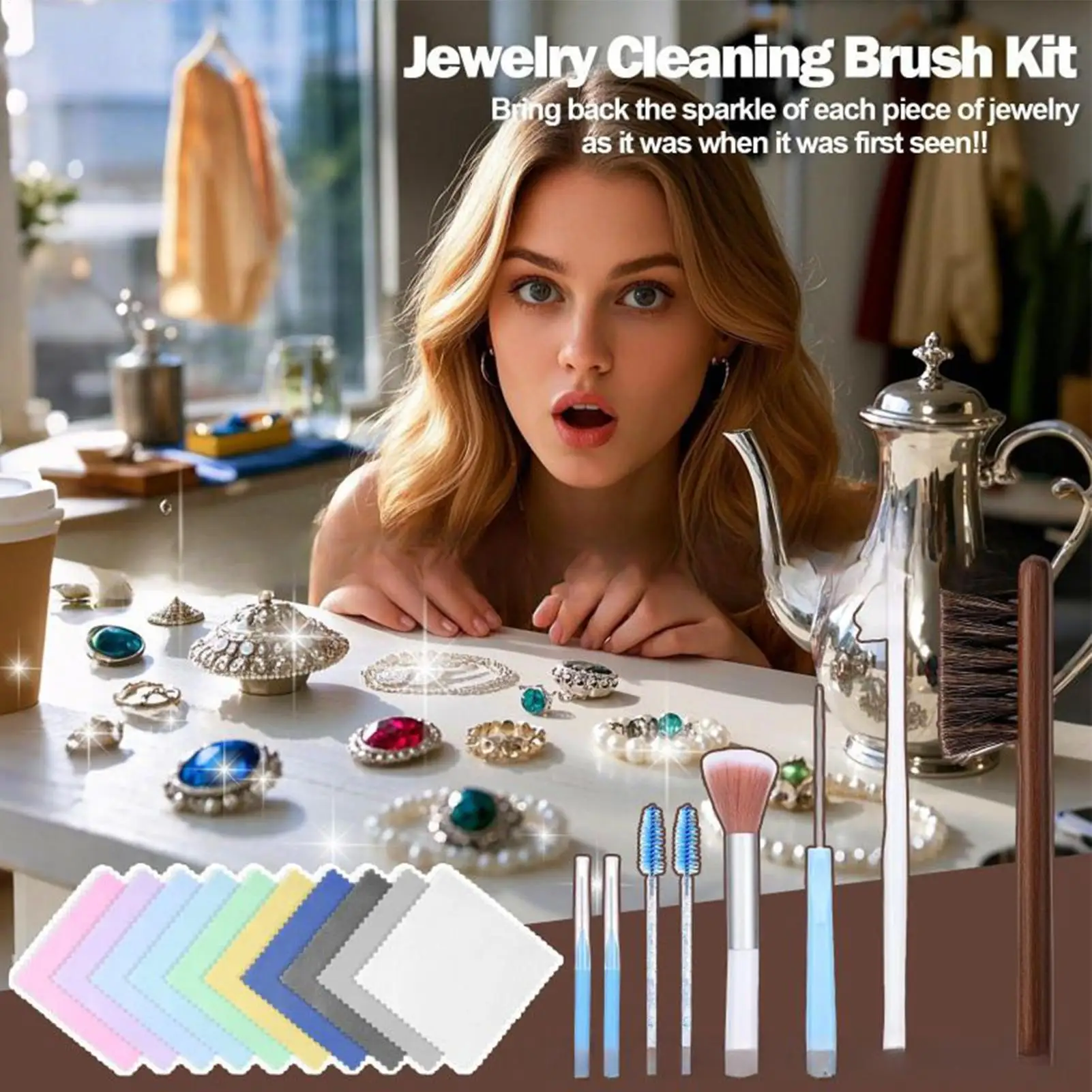 Jewelry Cleaning Kit Gentle Ring Cleaning Brush Portable Jewelry Washing Tool For Gold Sterling Silver Ring Earrings Necklaces