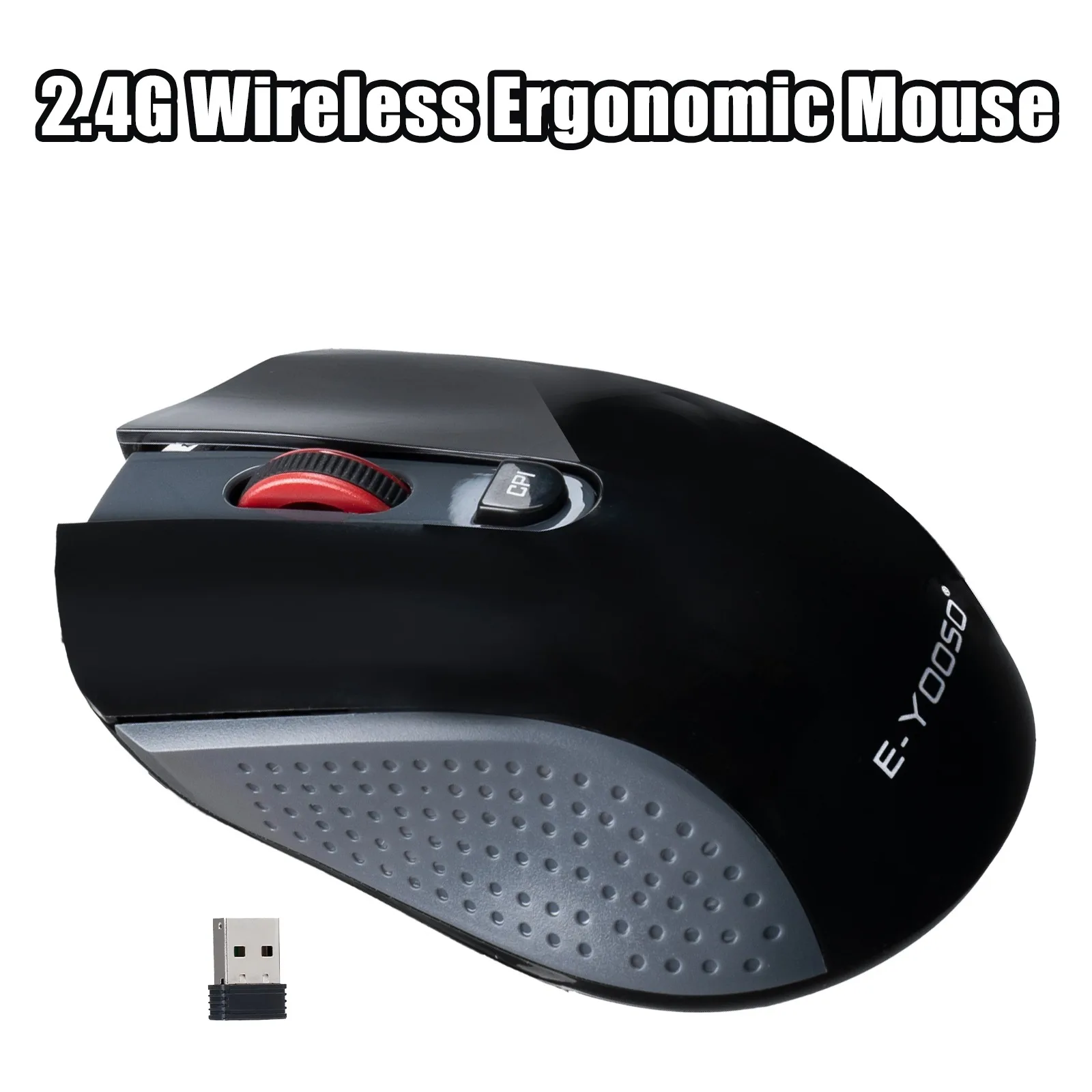 

E-YOOSO 2,4G Беспроводная эргономичная мышь с 5 уровнями и регулируемым разрешением на дюйм для ноутбука, прочный пластиковый корпус, игровая мышь, игровые аксессуары