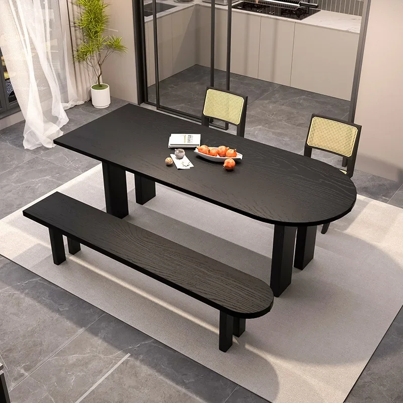 

# Современный кремовый стиль, прямоугольный обеденный стол из цельного дерева для дома или квартиры, черный чайный стол в западном стиле, стул для использования в баре