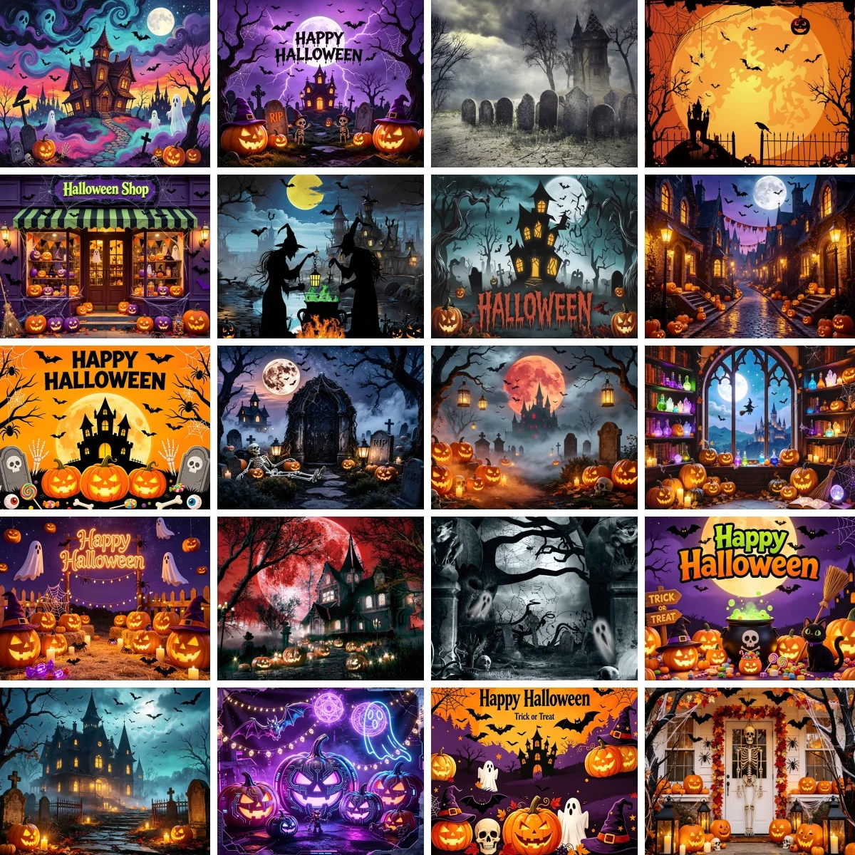 Happy Halloween Backdrop for Kid Family Portrait Horror Moon Night Pumpkin Lantern Large Banner 300x250cm Photography Background