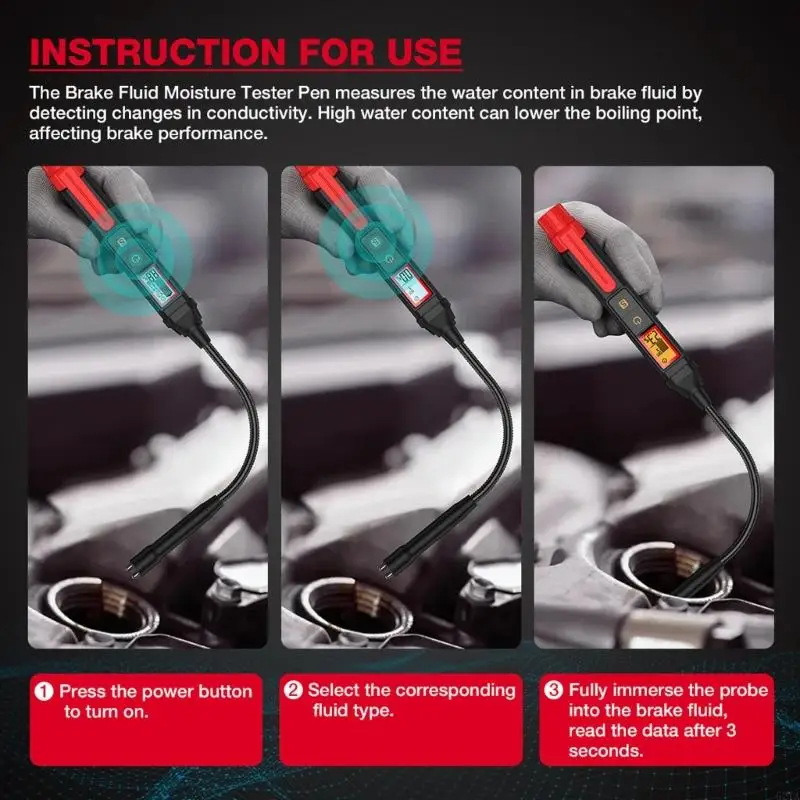 Testeur liquide frein numérique Alertes LED Easy Carry Brake Huile Tester pour les véhicules