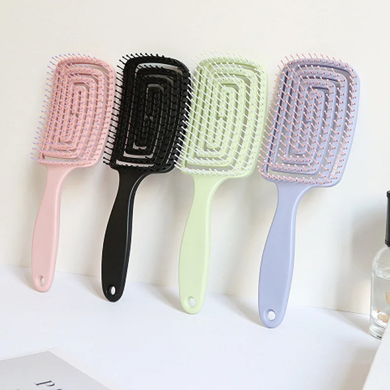 Square Air Cushion Massage Brush, Hollow Curved Hair Comb, Hair Care Styling Tool with Magic Twist Hair Sponge