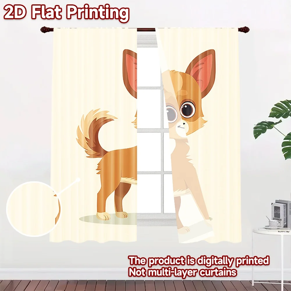 2D flat printing 2pcs Party Curtain Cute Chihuahua Dog Digital Printed Polyester Drapes Festive Curtains Perfect for All