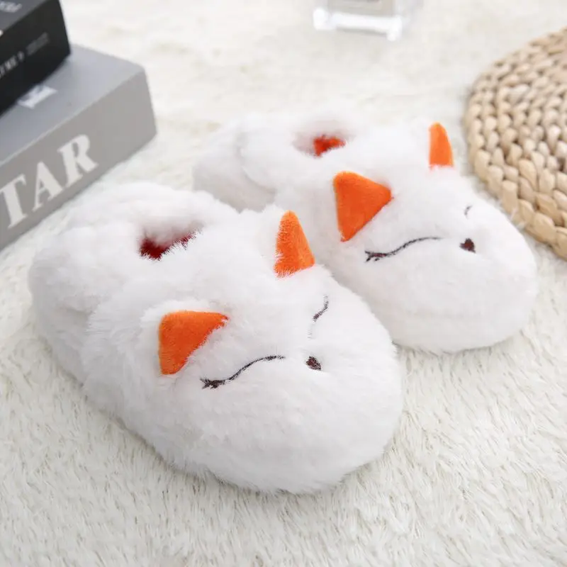 2024 New white fuzzy slippers kids kawaii plush indoor floor shoes baby girl boy winter furry slipper socks children wrap sliper