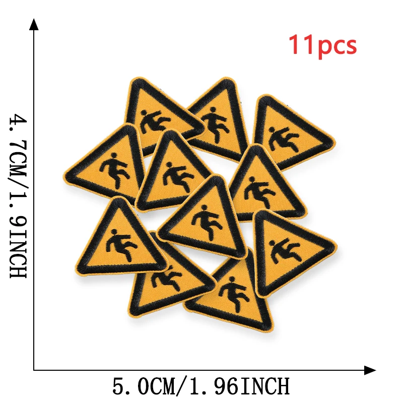 11 stücke Zeichen Verkehrs Dreieckige Outdoor Eisen Auf Patches Für Kleidung Gestickte Jacke Stoff Nähen Lot Pack Diy Coser Mochila – Detail 5