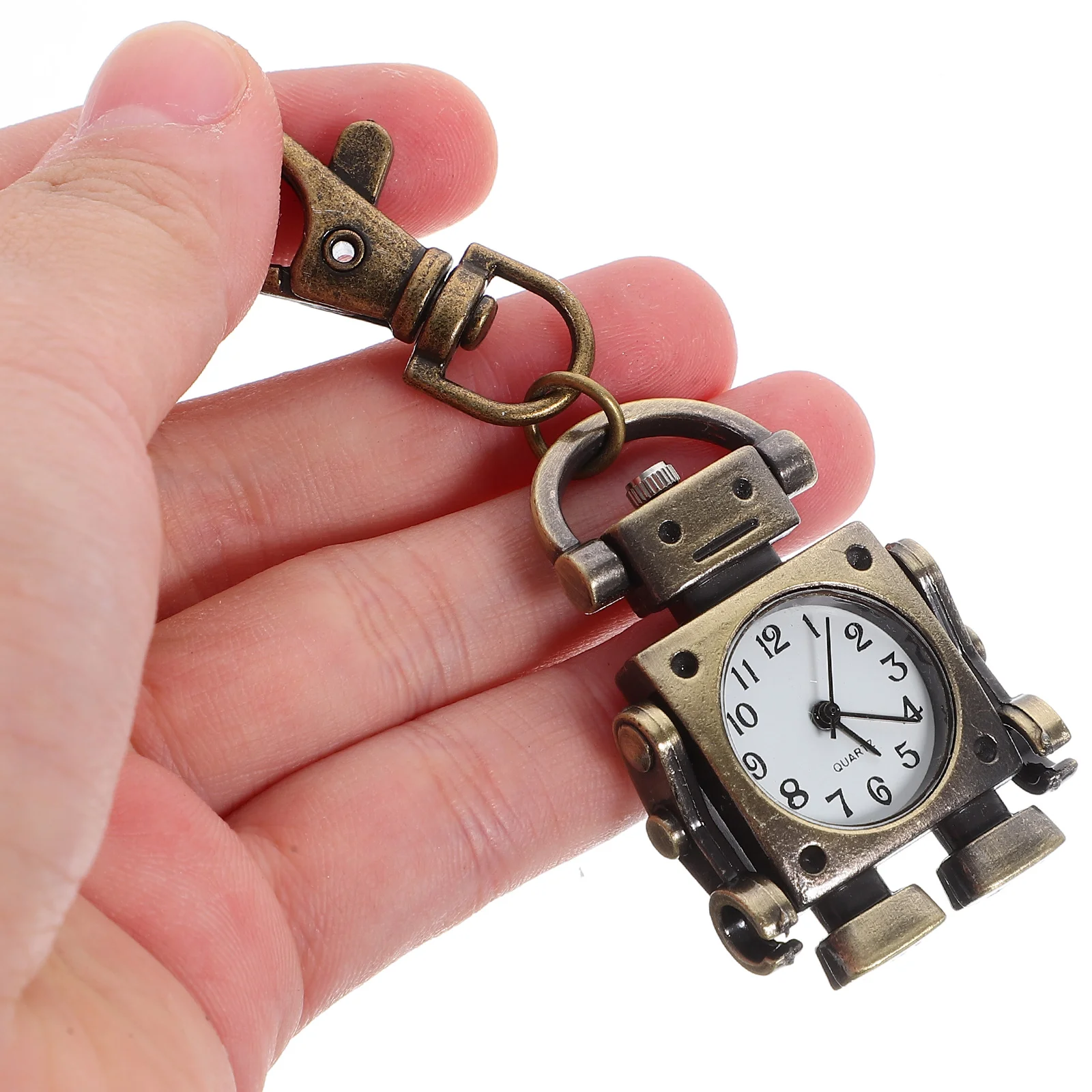 

Robot Shaped Keychain Vintage Pocket Watch Retro Clock Pendant Creative Design Long Lasting Great Gift Idea Handbag Backpack