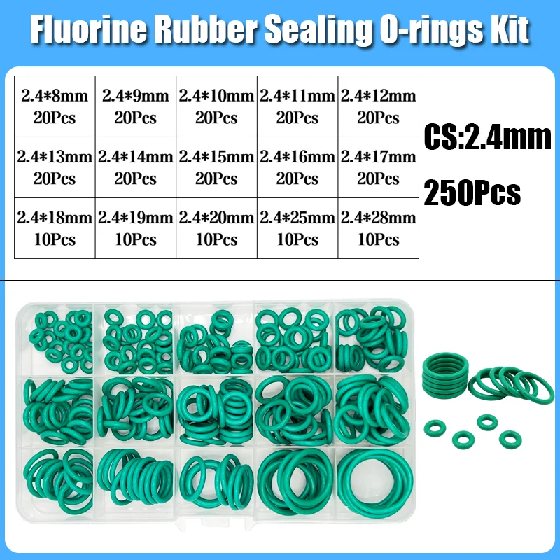 250s grüne FKM O-Ring-Dichtung Hitzebeständigkeit Hohe Härte Korrosion CS 1/1,5/2/2,4/3,1 Fluorkautschuk-Dichtung O-Ringe Kit – Detail 6