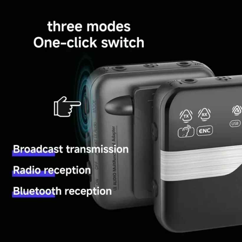 Hot Sale LE526 Auracast LE Audio Bluetooth Adapter 4-in-1 Transmitter Receiver 100m Range ENC Mic For Tour Guide Hearing Aid