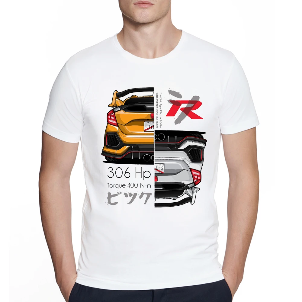 New Arrival Cool Fashion Automotive Turbo Type R 306HP torque 400N-m men Hip Hop Boy Casual Car t shirt homme clothing