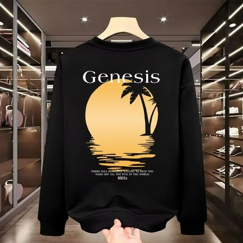 American Men's Sweatshirt Autumn Vintage Graphic Long Sleeve T-shirt Daily Home Casual Men's Clothing Oversized Black Top S-5XL