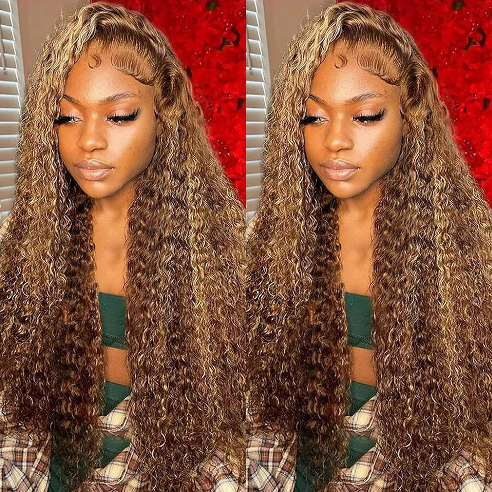 Podkreśl 5x5 HD pełne koronkowe peruki z przodu ludzkie włosy luźne fale 200% gęstość koronki blond 4/27 luźne Ombre peruka z mocnymi lokami