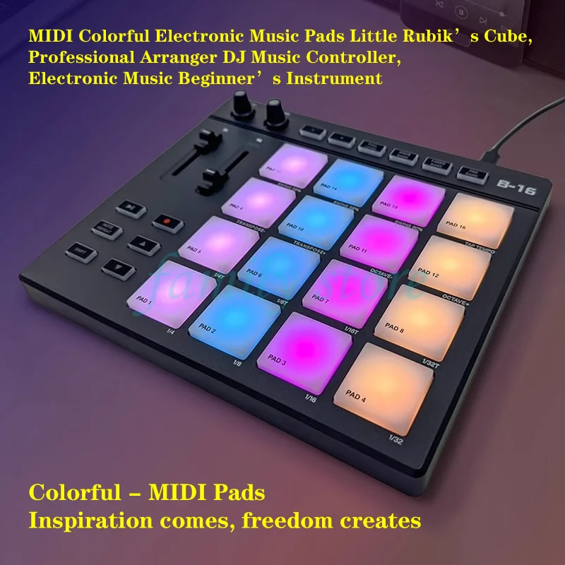 Professional Arranger DJ Music Controller，MIDI Colorful Electronic Music Pads, Electronic Music Beginner's Instrument