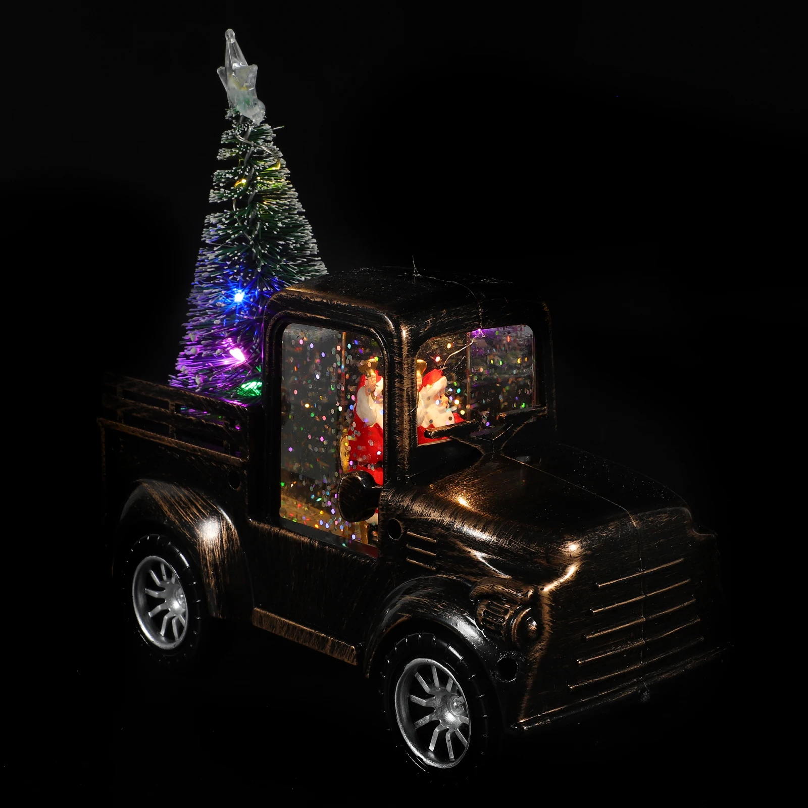 Christmas nament Santa Claus Driving Tractor Tabletop Statue Mini Tree Craft Light Operated Gift Home Decoration