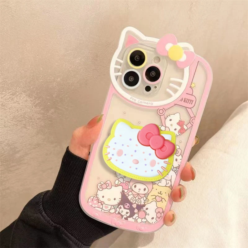 Sanrio Hello Kitty Bracket Cartoon Phone Case For iPhone 15 14 13 12 11 Pro Max X XR XS MAX 7 8 Plus vogue Girl Y2k Cute Cases