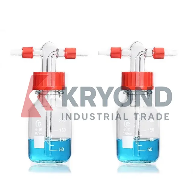 High Borosilicate Spiral Mouth Gas Washing Cylinder GL45 Gas Washing