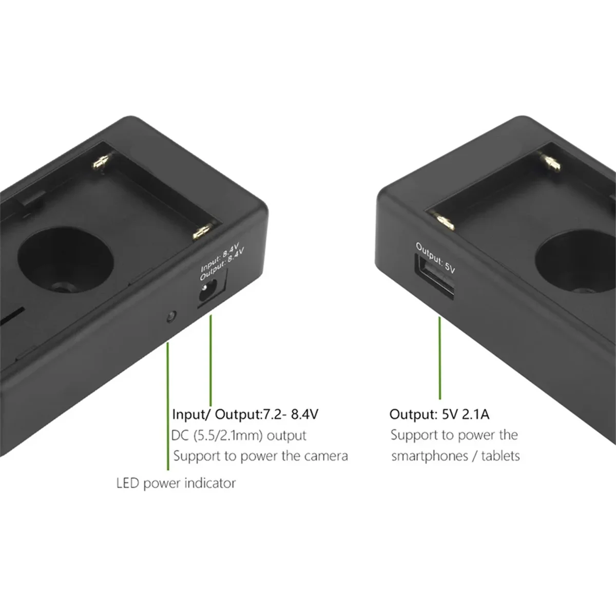 DSLR Camera Clamp NP-F Battery Adapter Plate for Sony NP-F Type Batteries 8.4V/7.4V Output Port DC 5.5x2.1mm