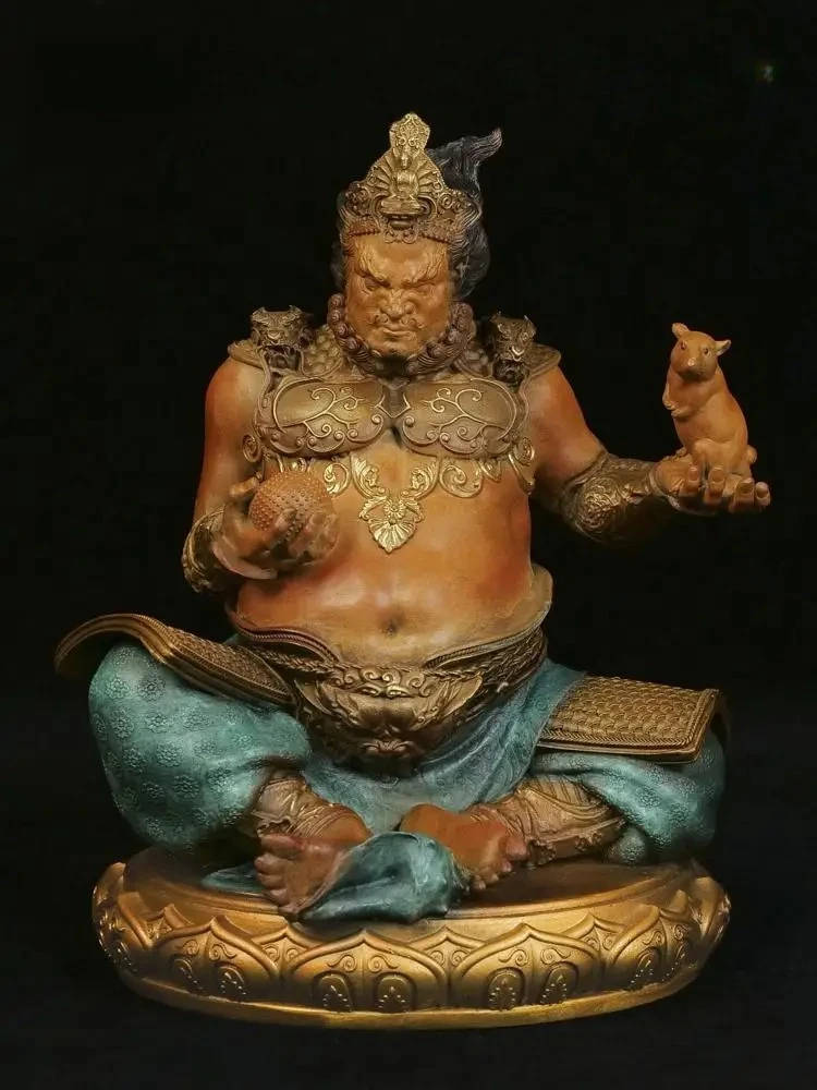 100% Handmade Copper Yellow Jambhala fortune god Mammon God Bronze sculpture Exorcism brings wealth Decorate Buddha statue