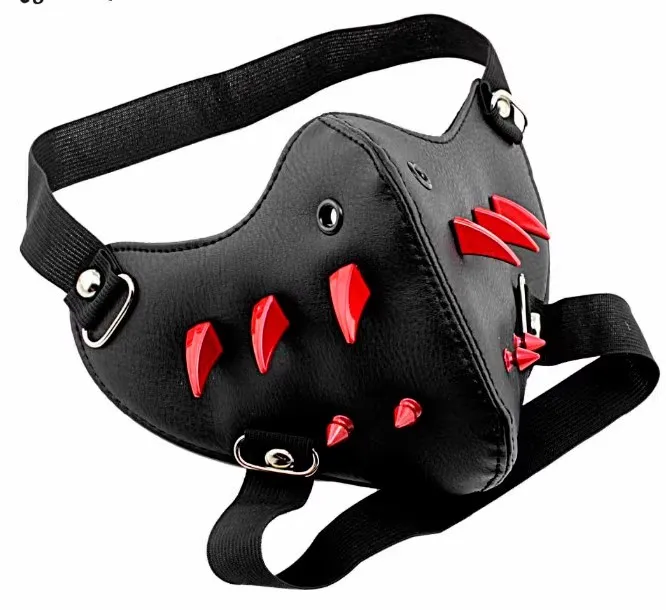 Masculino feminino preto couro do plutônio vermelho rebite punk rock máscara senhora respirável festa cosplay halloween boca-muffle r1940