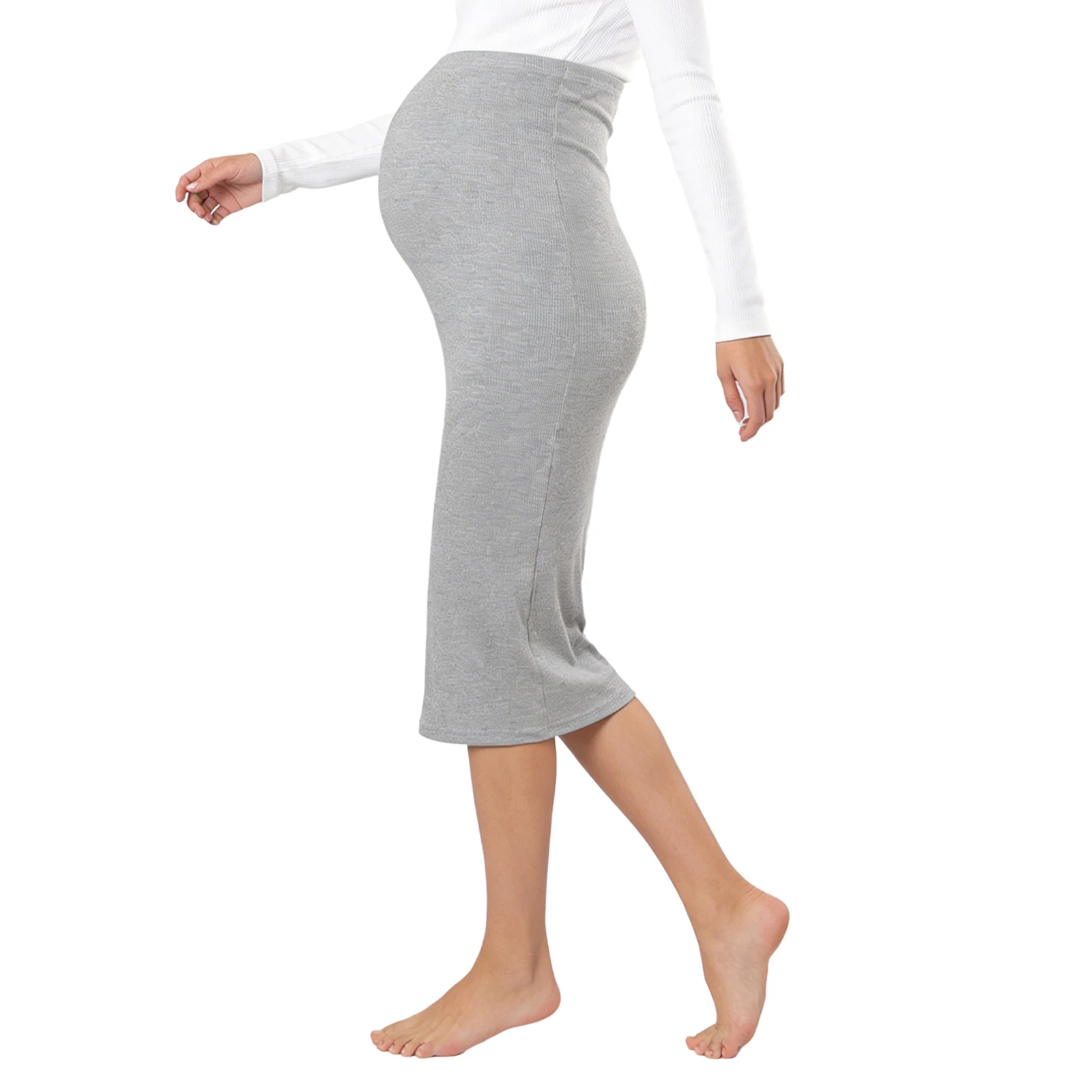 

Pregnant Women summer casual Pencil Skirt Elastic Waist Stretchy Ribbed Midi Skirts Daily Shopping Vacation office work costume