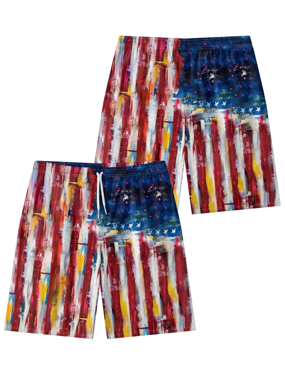 Men's Trendy Stars and Stripe Printed Shorts Casual Sports Fitness Cargo Loose Fit Training Gym Quick Dry Active Wear Bottoms