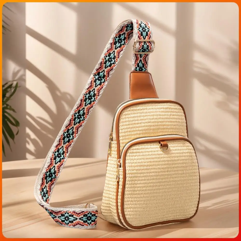 

Сумка-кроссбоди из плетеной соломки для женщин, маленькая поясная сумка-рюкзак для путешествий с регулируемым ремнем для повседневного использования и поездок