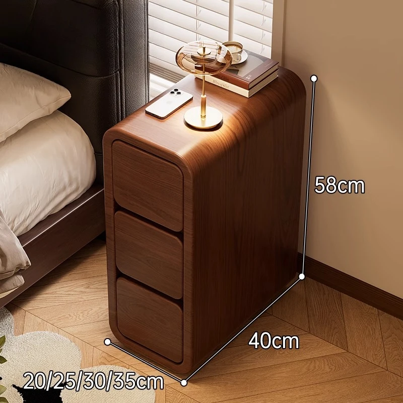 

‌Solid Rubberwood 20cm Ultra-Thin Bedside Table Silent Slide Drawers Storage Narrow Nightstand Space-Saving Bedroom Organizer‌