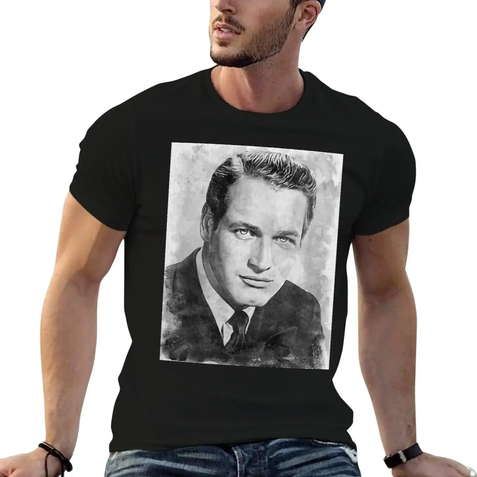 Paul Newman Art - watercolor bw - D42 T-Shirt cotton graphic tees baggy shirts sublime animal prinfor boys Men's cotton t-shirt