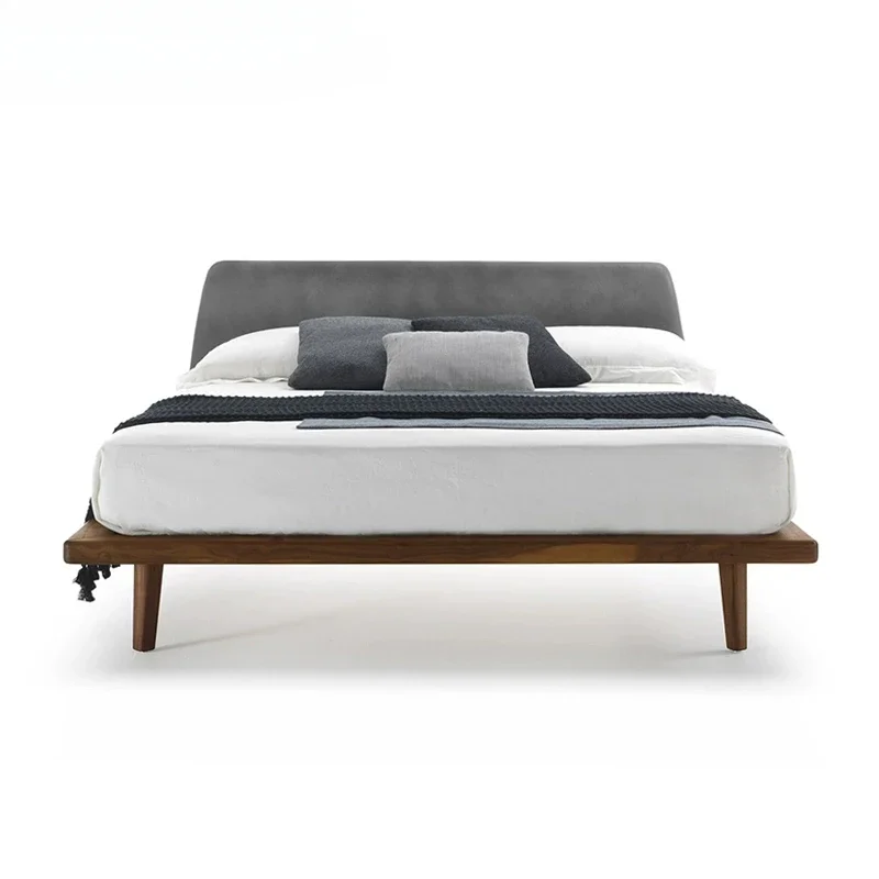 Black walnut solid wood bed, Japanese master bedroom ash wood all solid wood, soft double bed 1.8/1 meters