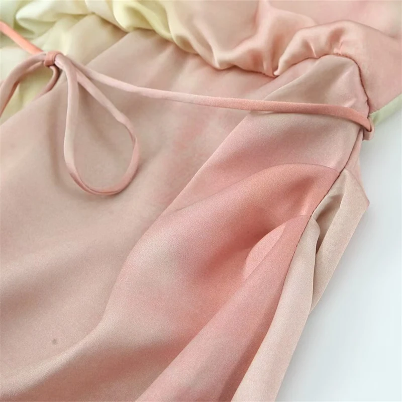 KEYANKETIAN 2025 여름 새 여성 넥타이 염색 인쇄 새틴 미디 드레스 오-넥 Batwing 슬리브 레이스 업 패션 발목 길이 드레스