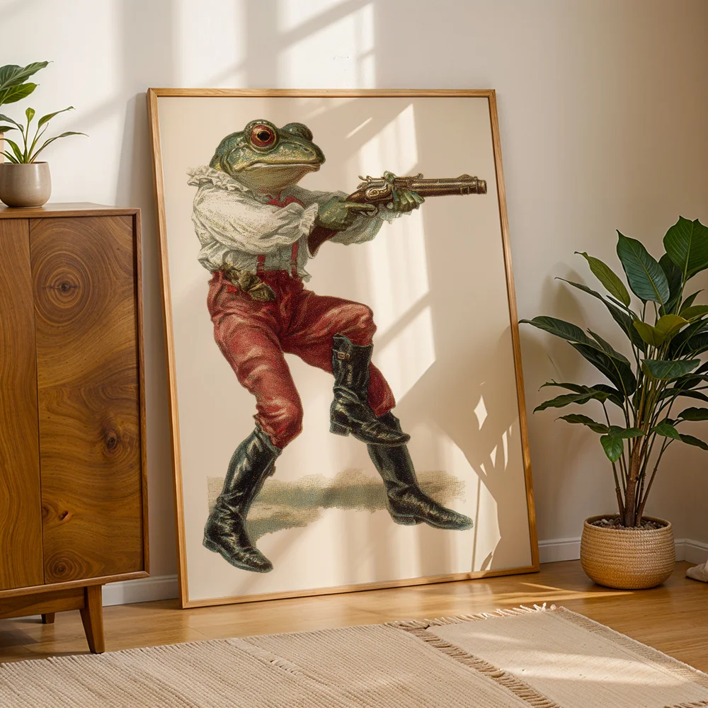 Abstract Whimsical Frog Canvas Wall Art,2D Print,Wall Hanging Decor For Living Room Bedroom,Distinctive Creative Aesthetic Home