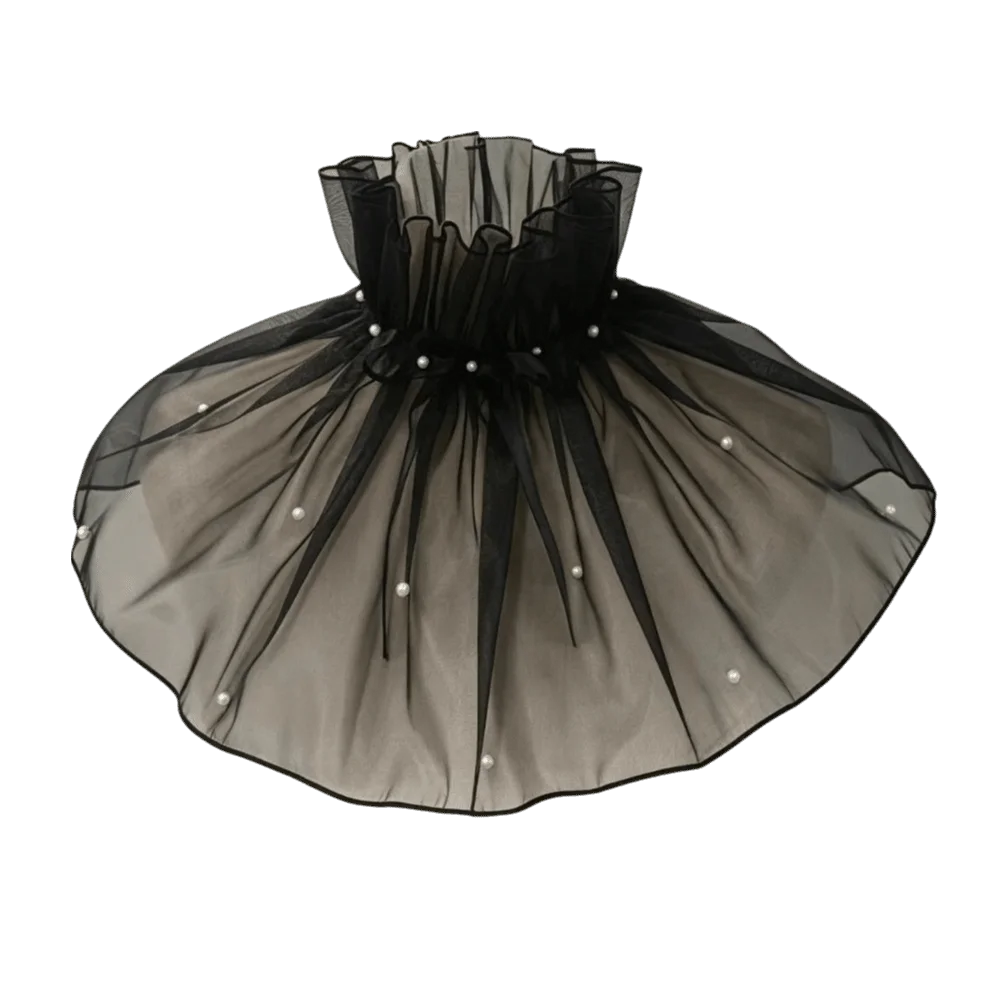 Sweet Tulle Ruffle Wedding Veil Shawl Rhinestone Pearl Beaded Openwork Transparent Pearl Net Cover Gothic Shawl Women Bridal