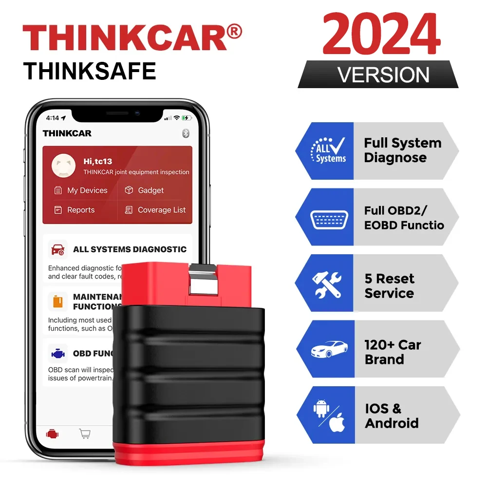 2024 Thinkcar Thinksafe OBD2 Scanner Full System Code Reader Scan 5 Reset OBD 2 Diagnostic Tools PK THINKCAR PRO