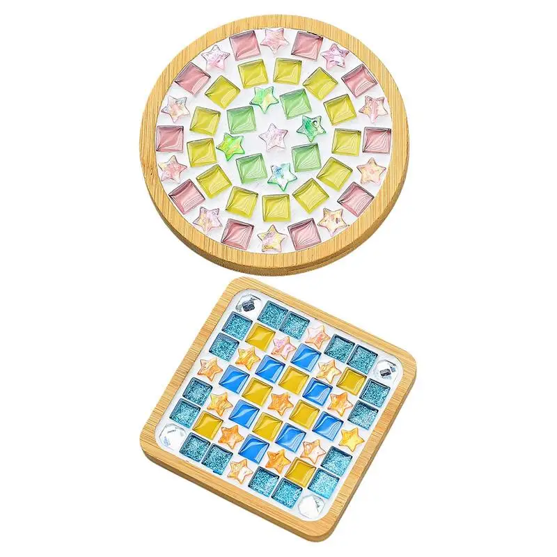 Mosaic Coasters Kit Mosaic Crafts Kits Wooden Drinks Tray Mosaic Crafts Making Kit Handmade Cup Mats For Home Kitchen Cafe