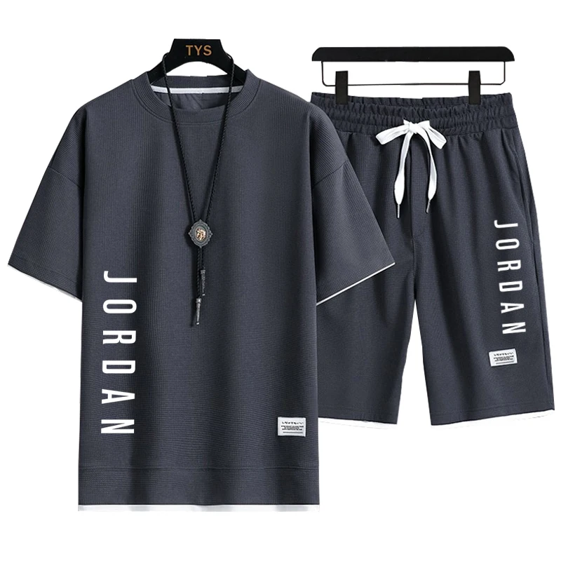 

New 2026 Summer Men's Casual Fashion Printed Breathable and Comfortable Short Sleeve Round Neck T-shirt and Shorts Set
