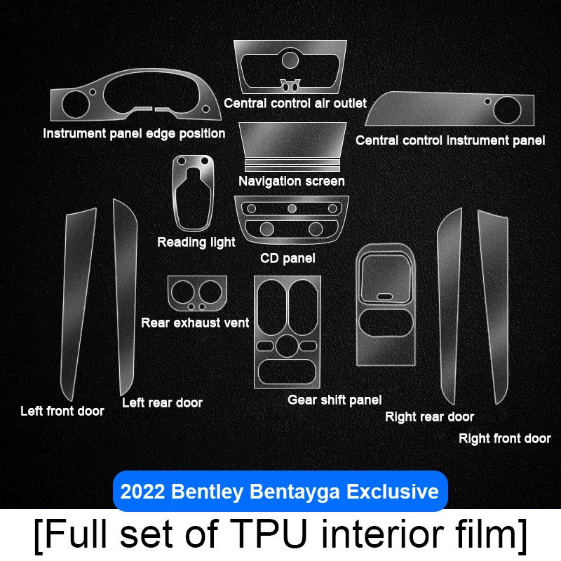 Tpu Transparent Film Car Interior Sticker Center Console Gear Touch Screen Dashboard Door Panel for Bentley Bentayga Flying Spur