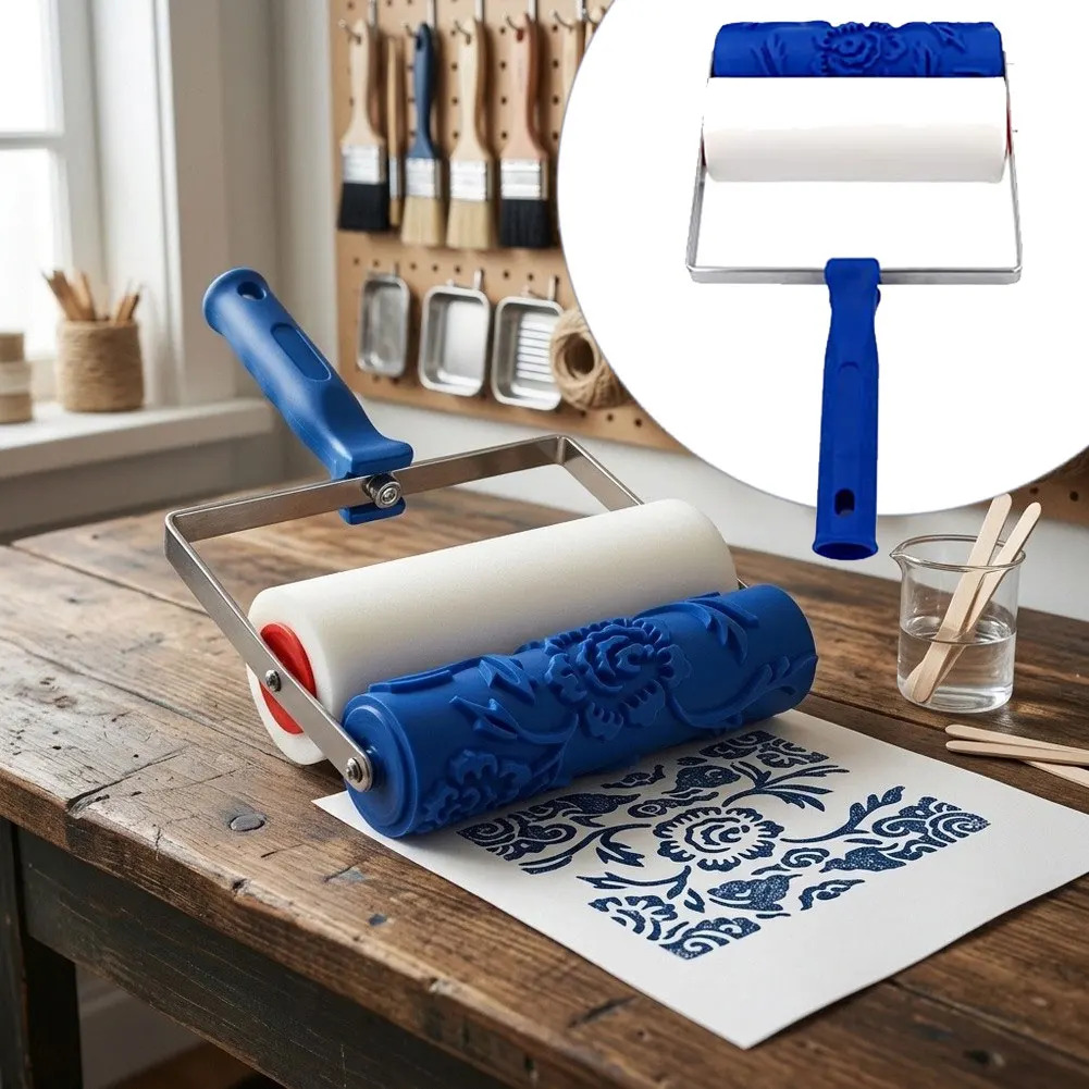 Precision Printing Roller Brush Sponge and Metal for Smooth Paint Application on Walls Furniture DIY Projects Blue White
