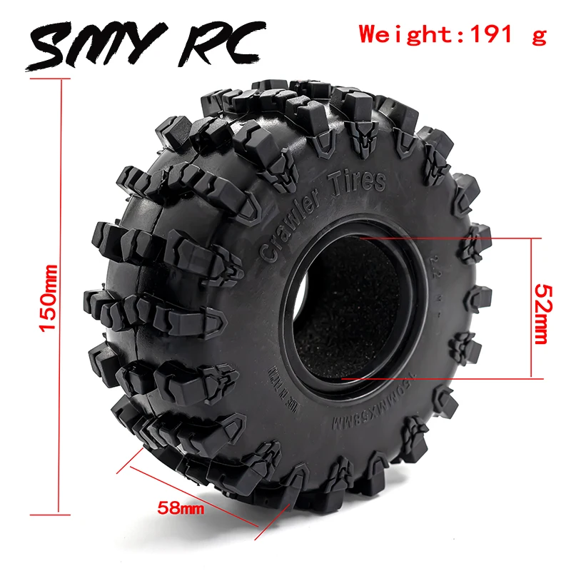 

4 шт. 150 мм * 58 мм резиновая шина 2,2 колеса для 1/10 Rc Crawler Wraith Trax Rr10 Scx10 Wrangler Yeti 90026 90020 90031 90056