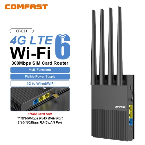 Imagen 1 del producto Comfast WiFi6 4G LTE Cat.4 tarjeta SlM enrutador inalámbrico 300Mbps 2,4G 4 antenas PlugPlay enrutador inalámbrico de Internet portátil para exteriores