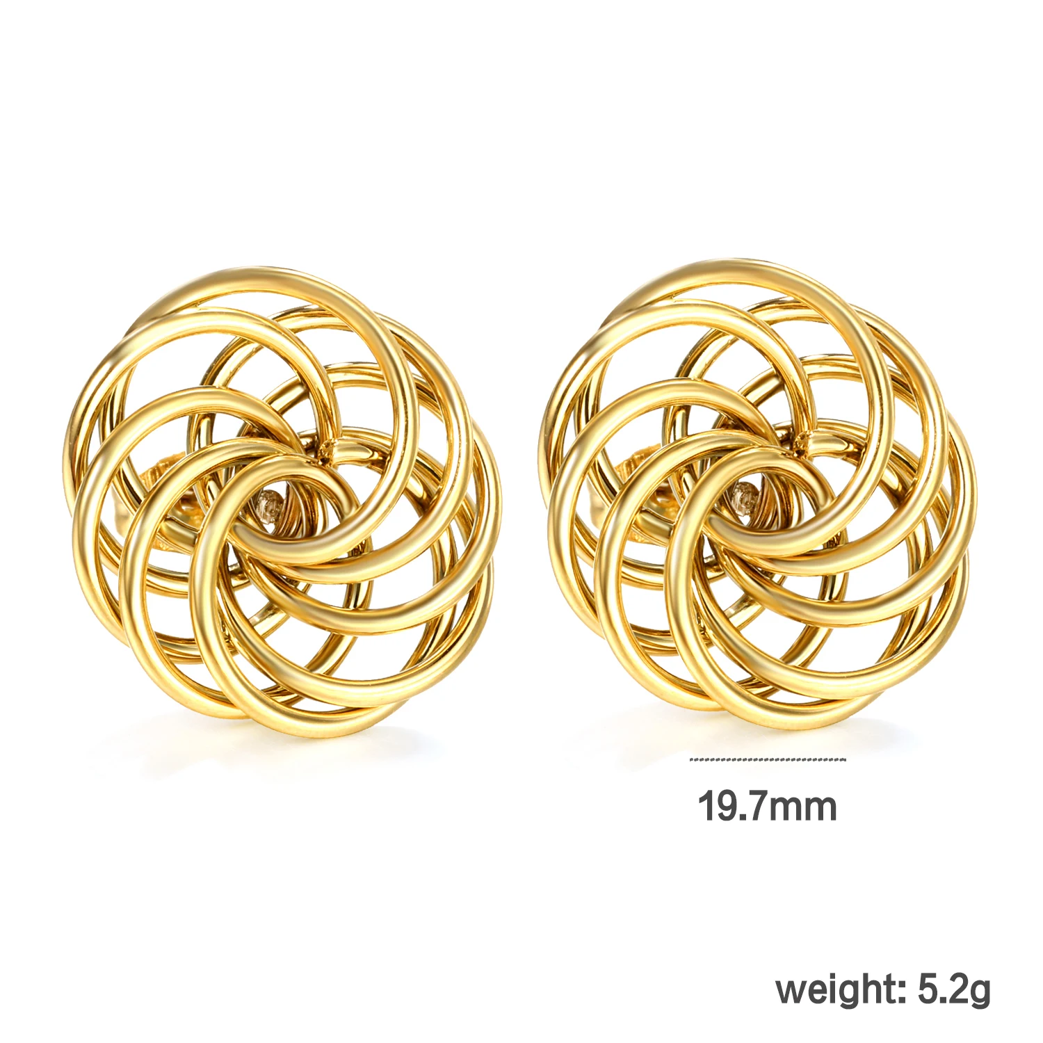 Vergoldete Edelstahl Gewebte Draht-Kugel-Ohrstecker für Damen Retro Kreative Gedrehte Kreis-Statement-Ohrringe Luxus-Schmuck – Detail 7