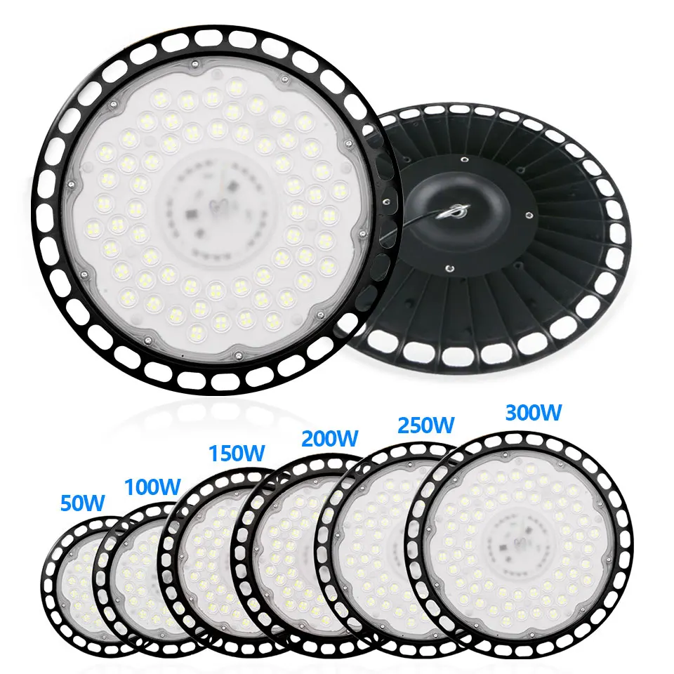 ارتفاع خليج ضوء UFO السوبر مشرق AC220V 50 واط 100 واط 150 واط 200 واط 300 واط مقاوم للماء التجارية الصناعية المرآب ورشة عمل مصابيح المرآب