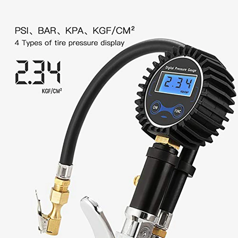 LCD Tire Pressure Gauge 200PSI Digital Tire Inflator Meter With LED Light For Motorcycle Car Truck Bicycle