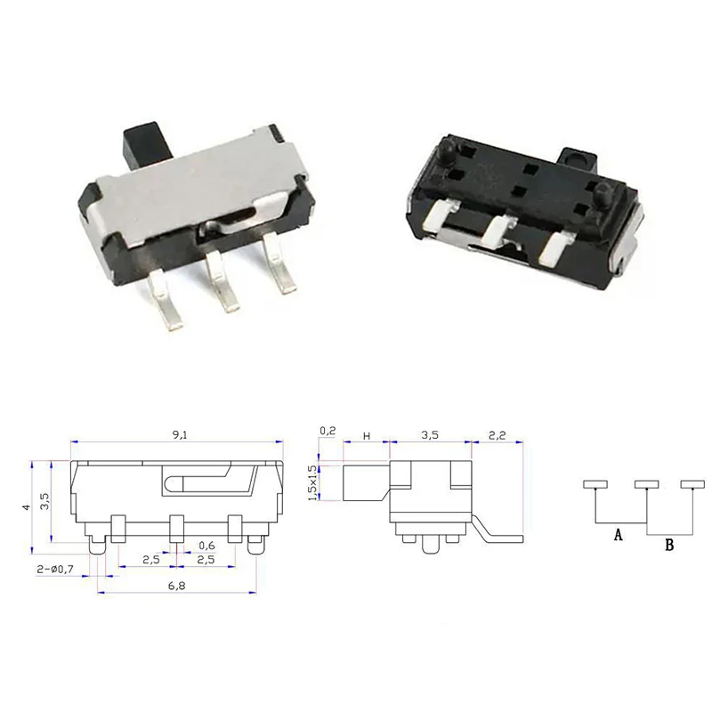 10Pcs 3 Pin Mini Slide Switch On-OFF 2 Position Micro Slide Toggle Switch Miniature Horizontal Slide Switches