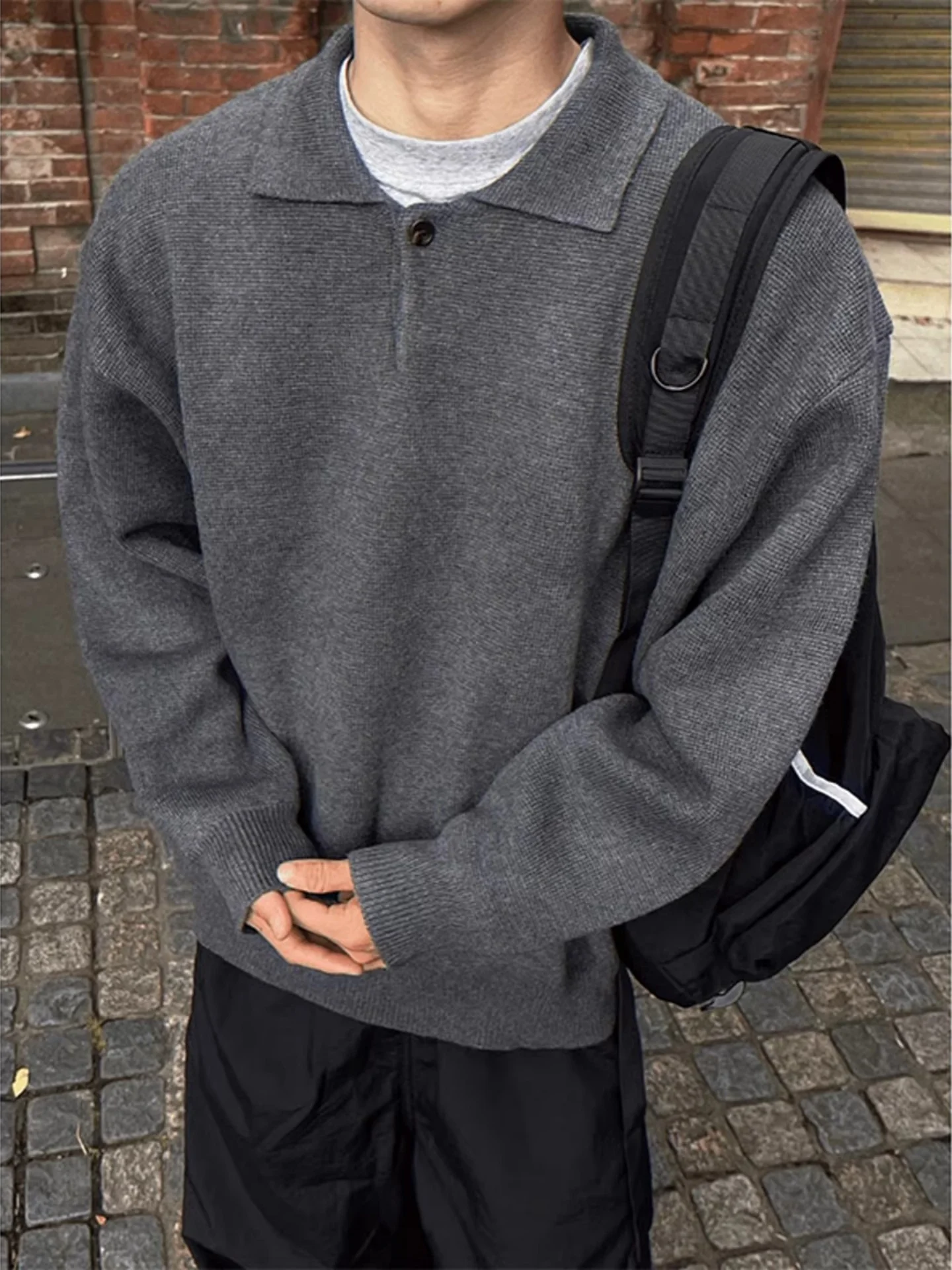 

ey Ne Knitwear Loose Men's Winter Faion Brand Lazy Inner Wear Base Layer Soft Long Sve Button up Warm Thiened