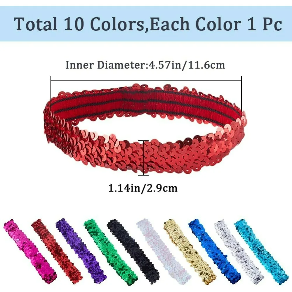 10 Colors Sequin Headband Sparkling Wide Headband Elastic Glow Stretch Sparkle Glitter Fashion Adjustable Hair Band Accessories