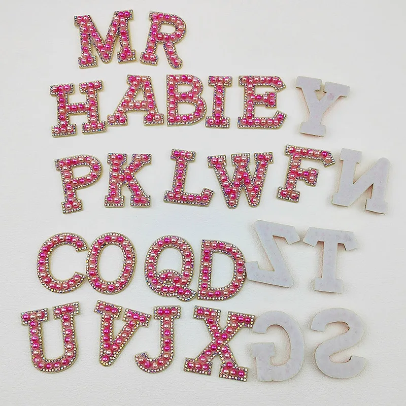 3D Pearl Rhinestone Letter Patches, Iron on DIY Name, Glitter Alphabet Patch for Hat and Garment, 26 PCs/Lot