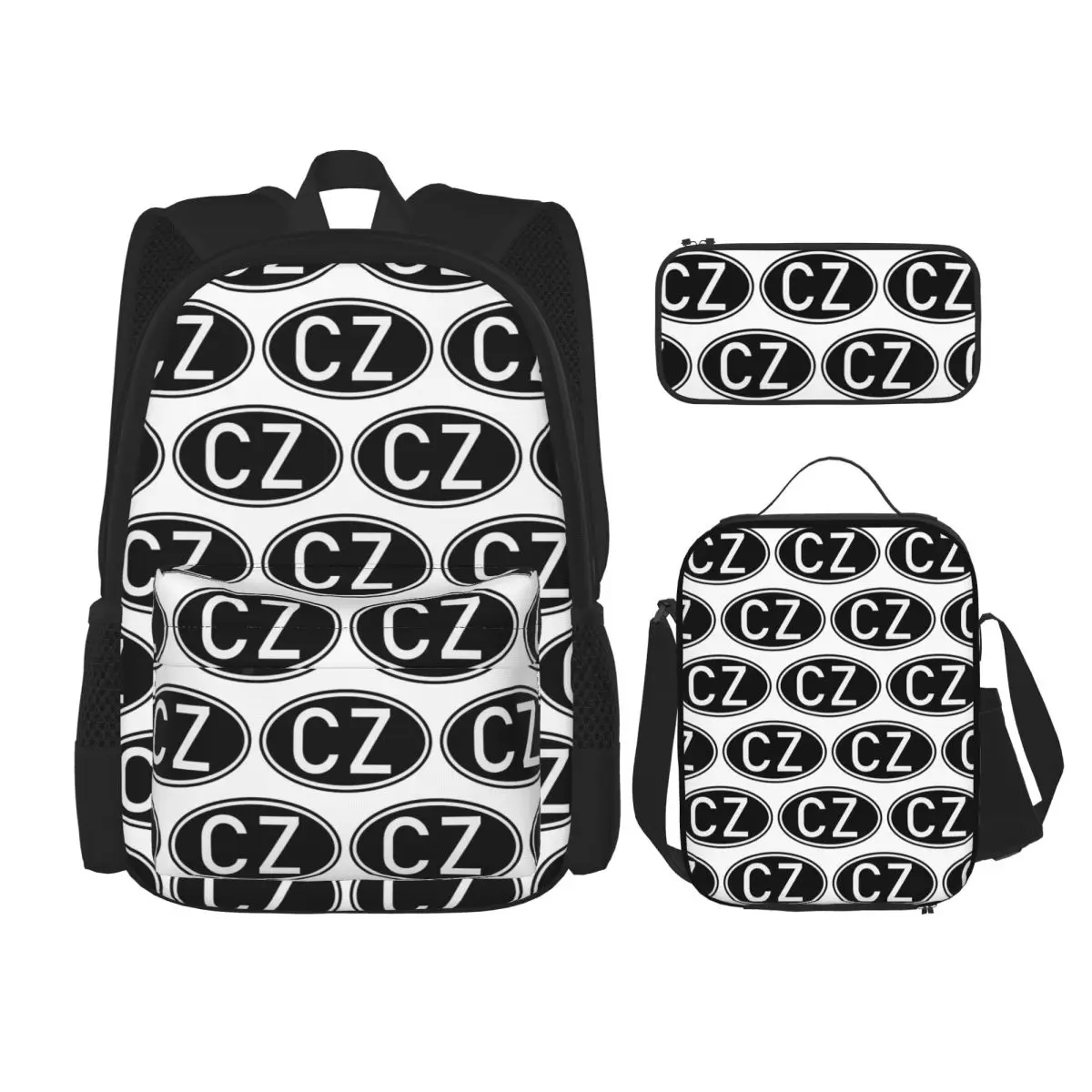 

White CZ Guns Logo Backpacks Students Bookbag School Bags Rucksack Lunch Bag Pen Bag Three-Piece Set