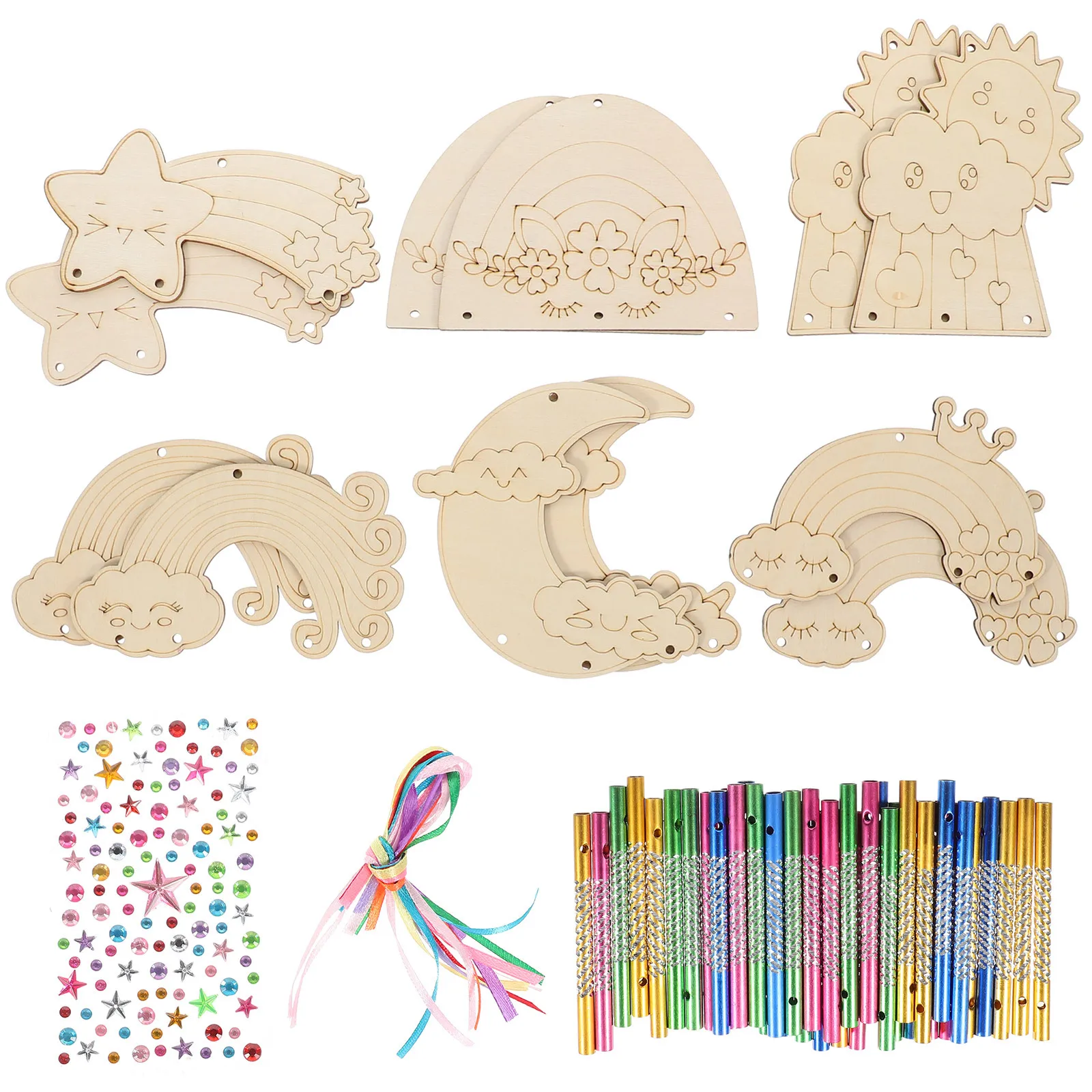 

1Set Unfinished Wood Wind Chime DIY Kit Colorful Tubes Decorative Hanging Outdoor Home Accent Unfinished Wood Wind Chimes