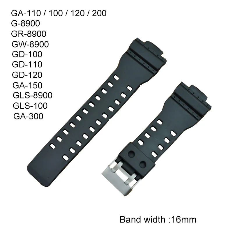 Rubber Bnad Black Sport Diving Silicone Watch Strap Band Metal Buckle For g-shock Casio Watch GA100/110/120/200/G8900/GLS